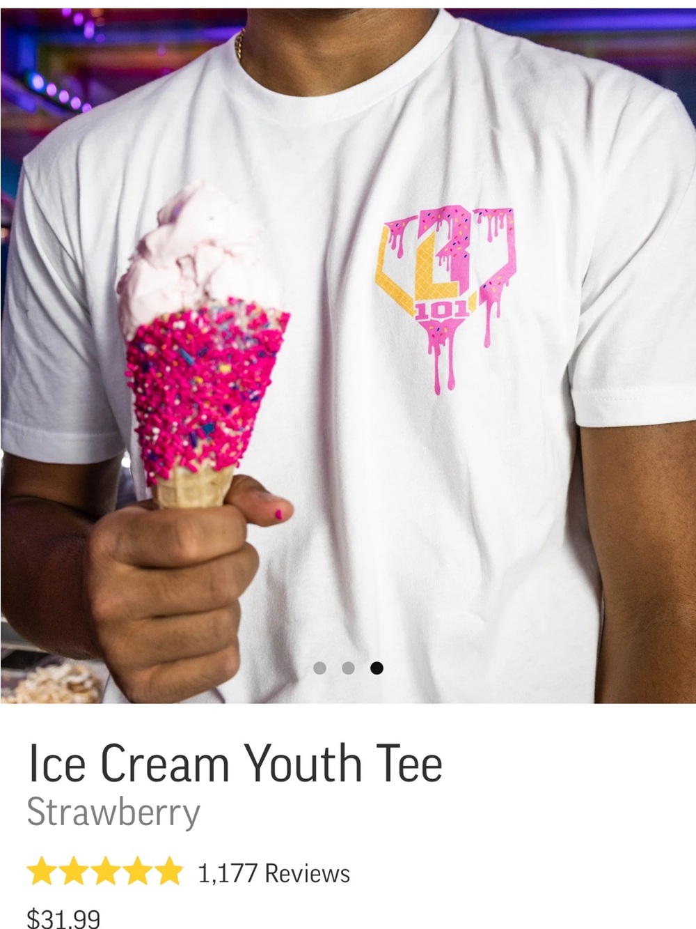 Youth Graphic Tee in White with Pink Drip Ice Cream Logo